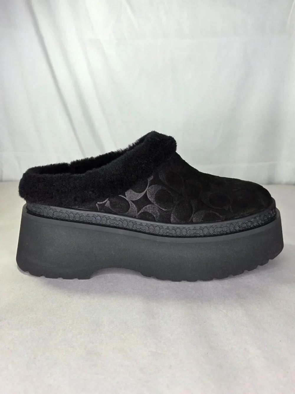 COACH Women's Cecelia Signature Shearling Clogs - Black, Size: 9 B